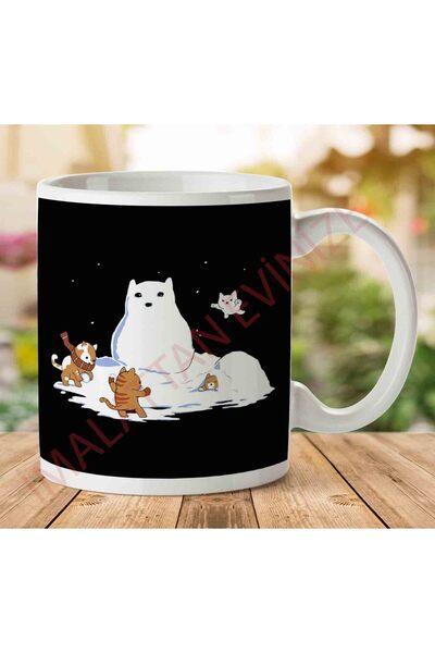 ART HEDİYE كوب بطبعة قطة الثلج موديل 1997 - تصميم على الجانبين