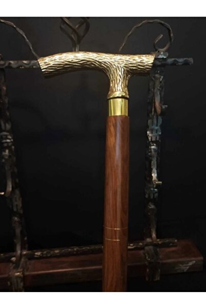 hediyeconcepti Ahşap Saplı Pirinç Başlıklı Madenci Baston