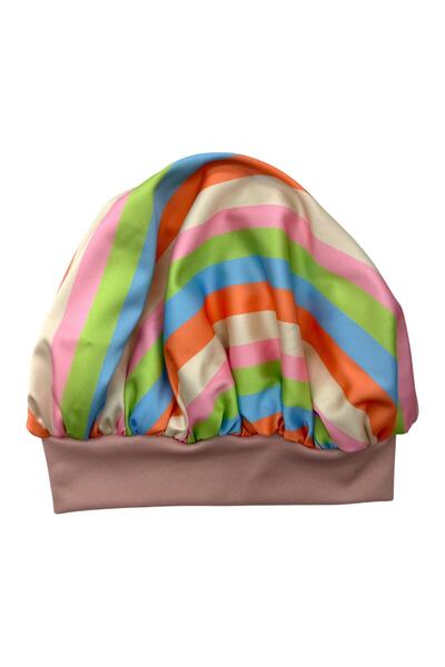 pistore Boneta din satin multicolor cu model de dungi pentru par cret