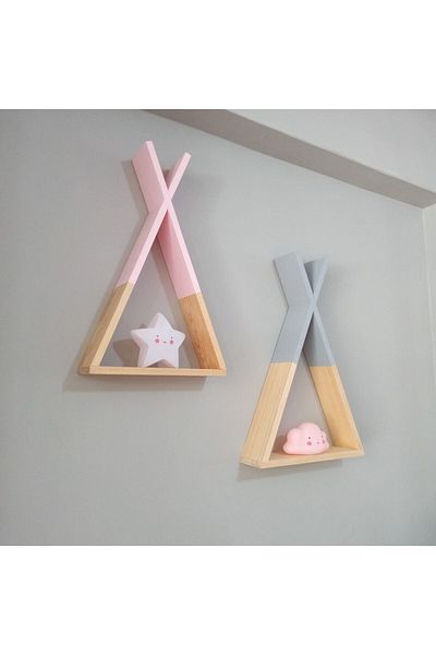 EMTA 2 Piece Pink Gray Wooden Native American Triangle Shelf 55*32*8 cm