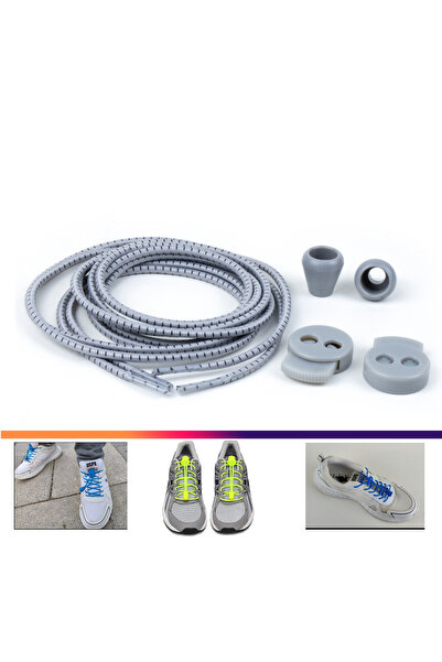 AiryFooT Smart Laces, Practical Elastic Shoelaces 100 Cm (Light Gray Striped)