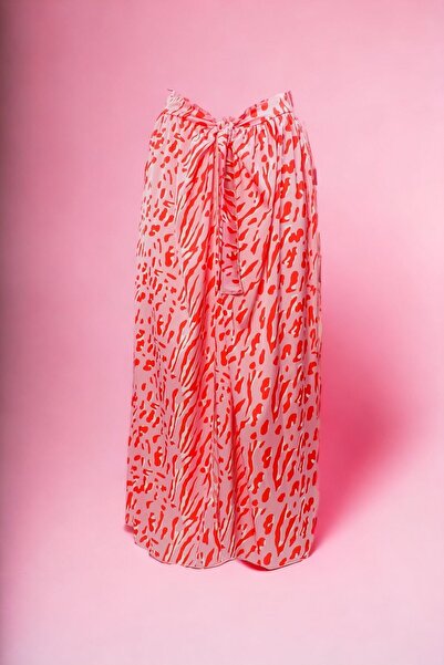 pistore Pink Red Geometric Patterned Long Pareo Satin Laced Women's Beach Dress New Season 95*145 Cm