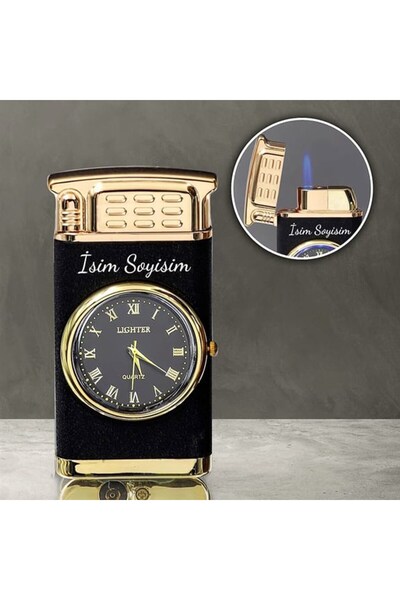 hediyesahibi Kişiye Özel Işıklı Saatli Siyah Renk Çakmak