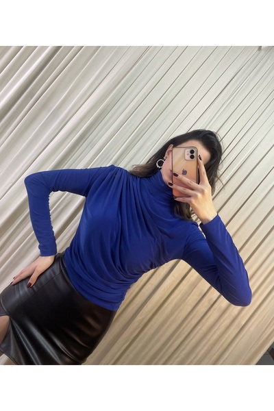 MY DEPO Bluză drapeată pe jumătate cu gât