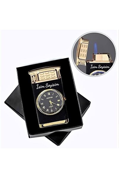 hediyesahibi Kişiye Özel Işıklı Saatli Siyah Renk Çakmak