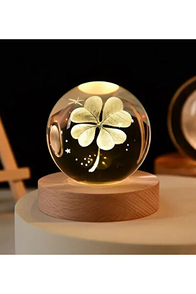 moryconcept 3D Kristal Top Yonca Model Ahşap Standlı Usb Kablolu