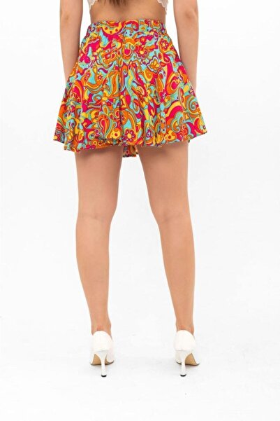 Lunaberry Summer Mini Short Skirt Soft Woven Viscose Printed High Waist, Elastic Back Waist