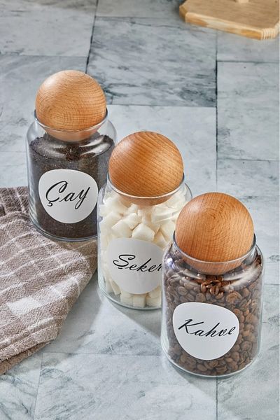 ŞAKİLATA CONCEPT Wooden Ball Lid Tea Sugar Coffee Jar 800 Ml