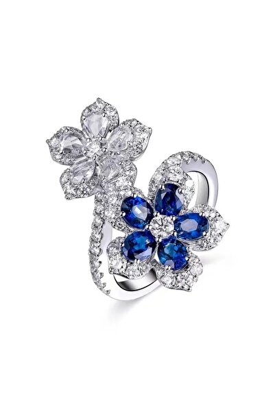 neslyaccessories Zirkon Taşlı Özel Tasarım İkili Çiçek Yüzük