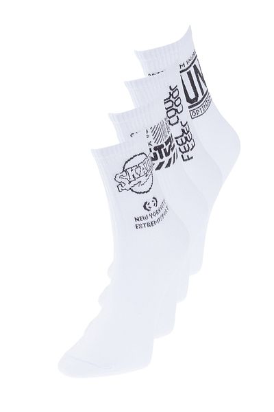 Trendyol Collection Cotton Text Patterned White 4-Piece College-Tennis-Medium Sock Pack - TMNSS24CO00016