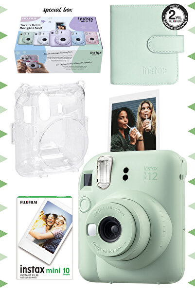 Fujifilm Instax mini 12 Yeşil Fotoğraf Makinesi-10'lu Film-Kare Albüm ve Şeff...