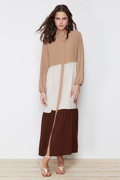 Trendyol Modest Μπεζ υφαντό φόρεμα TCTSS24EB00090