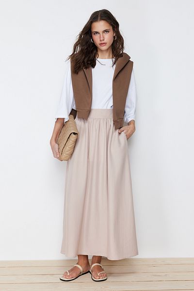 Trendyol Modest Beiger, schlichter, ausgestellter Webrock TCTSS24EE00004