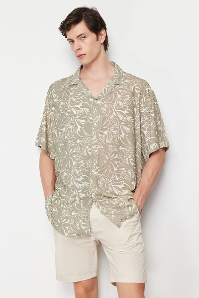Trendyol Collection Floral PrintOversize Πουκάμισο βισκόζης - κοντό μανίκι, χαλαρό καλοκαίρι Tmnss24go00042