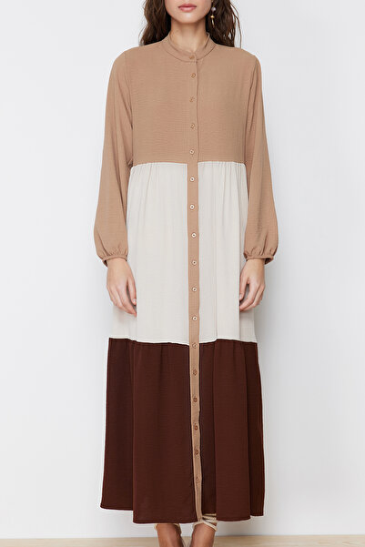 Trendyol Modest Beige Color Block Woven Dress TCTSS24EB00090