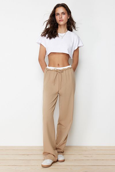 Trendyol Collection Mink Straight Cut Boxer Detailed Woven Trousers TWOSS24PL00066