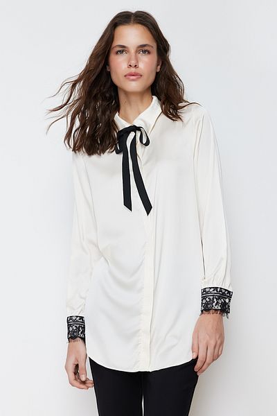 Trendyol Modest Kőgallér masni és csipke részletes szatén szőtt ing TCTSS24TG00024