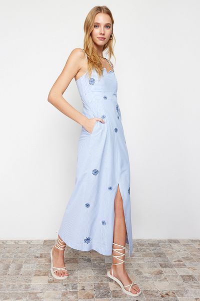 Trendyol Collection Blue A-line Embroidered Square Collar Maxi Woven Dress TWOSS24EL00224