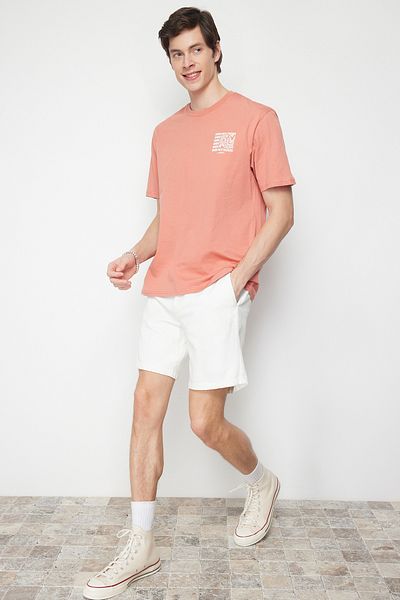 Trendyol Collection Dusty Rose Oversize/Wide Cut szövegnyomott rövid ujjú 100% pamut póló TMNSS24TS00015