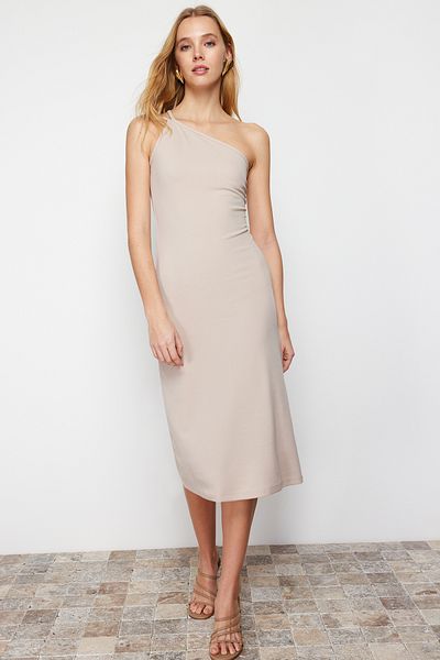 Trendyol Collection Testhezálló Midi Crepe kötött ruha kőpántokkal TWOSS23EL02303