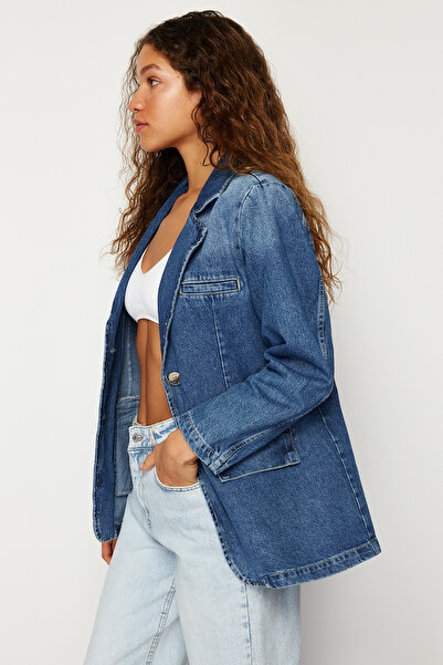 Trendyol Collection Jachetă Blue Blazer Denim TWOSS24CE00018