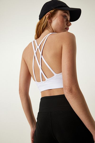 Happiness İstanbul Női fehér hátsó keresztszalagos kötött sportmelltartó OW00021