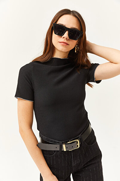 Olalook Dámská černá kojenecká overlocková pletená halenka BLZ-19002472