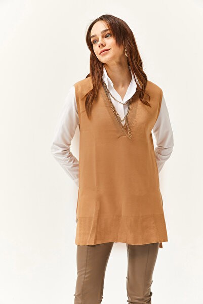 Olalook Дамски трикотажен пуловер с дълбоко V-образно деколте SVT-00000032