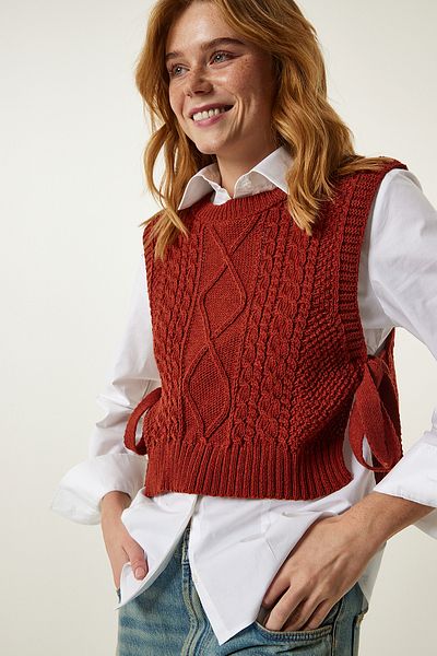 Happiness İstanbul Kurzer Strickanzug zum Binden mit Kachelmotiv für Damen MW00131