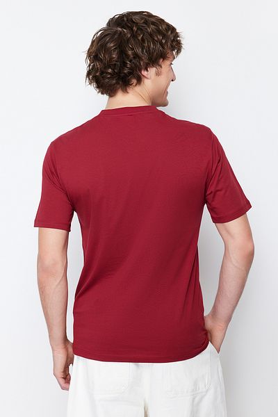 Trendyol Collection Βαμβακερό κοντομάνικο μπλουζάκι με λαιμόκοψη σε μπορντό λεπτή εφαρμογή - TMNSS19BO0002