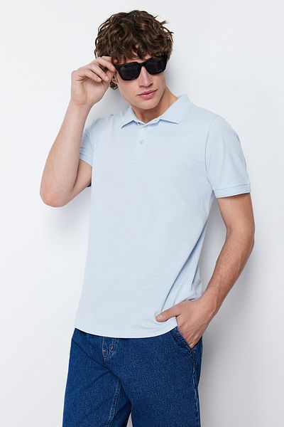 Trendyol Collection Modré tričko POlo Neck Slim FiT – 100% bavlna TMNSS20po0009