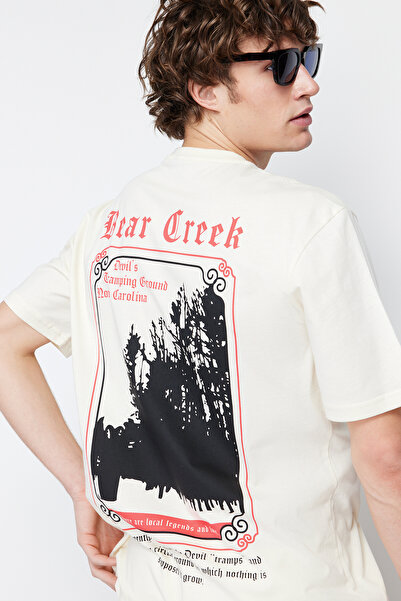 Trendyol Collection Tricou oversize din bumbac cu imprimeu bej - TMNSS22TS1422