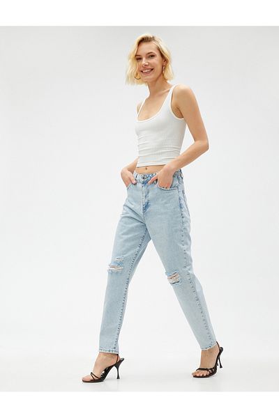 Koton Jeans mit hoher Taille und leicht schmalem Bein – Mom-Jeans