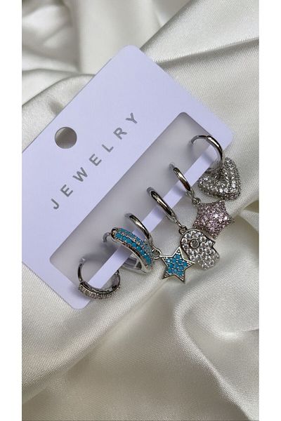 Accessories Set of 6 Steel Heart/Star Symbol Earrings