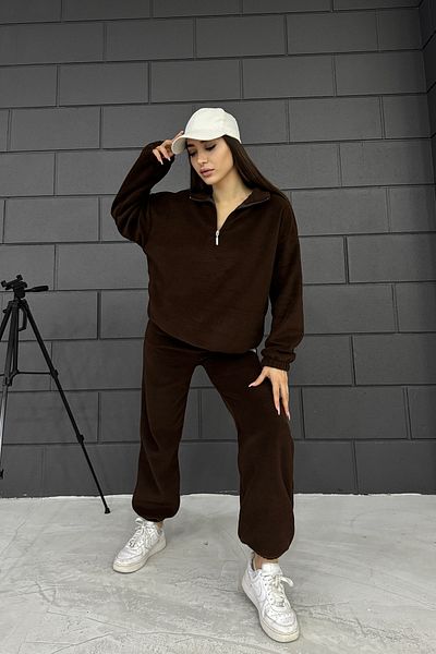Sun Victoria Women's Polar Fabric Brown Oversize Tracksuit Set