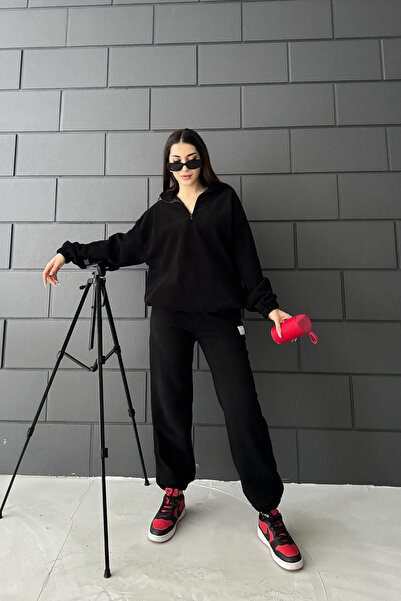 Sun Victoria Γυναικείο Σετ Φούτερ από Φλις Μαύρο Oversize