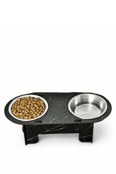 Evene Cat Food Bowl Cat Water Bowl Cat Food and Water Bowl Cat Food Bowl 2 Steel Bowl Model 1 Black Marble