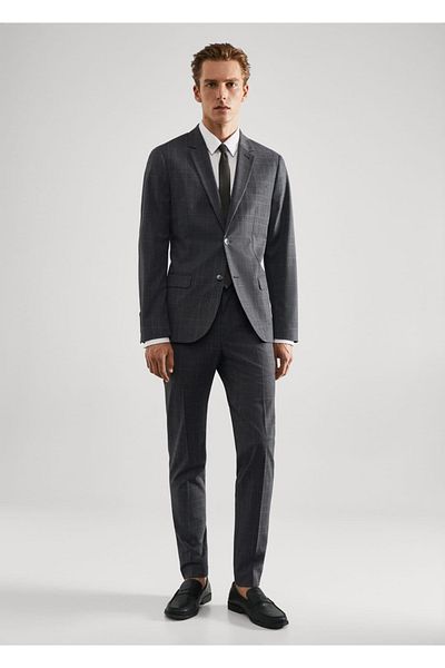 MANGO Man Super Slim Fit Καρό υφασμάτινο παντελόνι