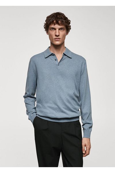 MANGO Man Langärmliges Poloshirt aus Baumwollstrick