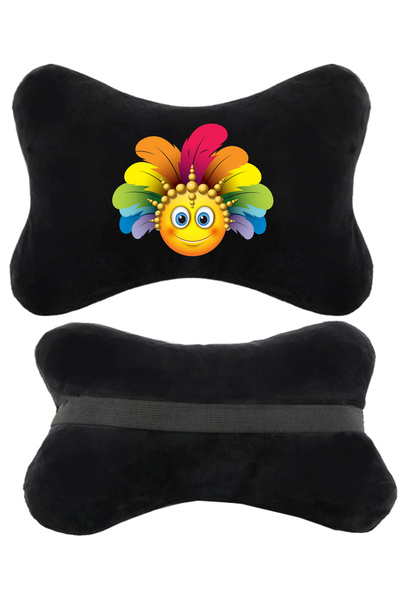 1araba1ev مجموعة من وسادتين للرقبة للسيارة باللون الأسود مع طباعة إيموجي متوا...