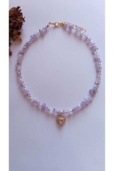 Fata Morgana Accessory Lila Zirkon Taşlı Kalp Kuvars, Ametist Doğal Taşlı İnc...