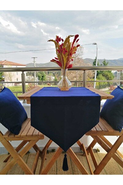 HALFART العمق والأناقة: مفرش طاولة مزين بشراشيب باللون الأزرق الداكن