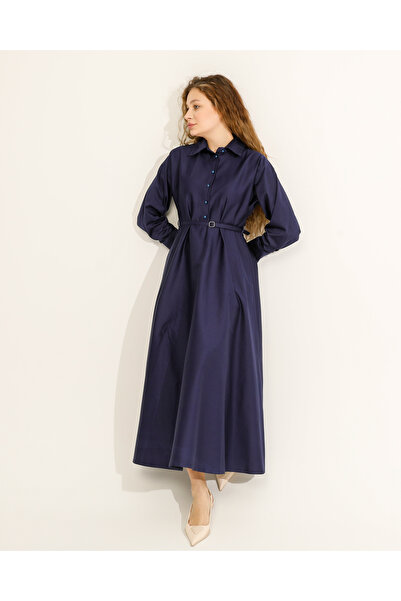 N&S μπλε ναυτικό βαμβακερό σατέν φόρεμα