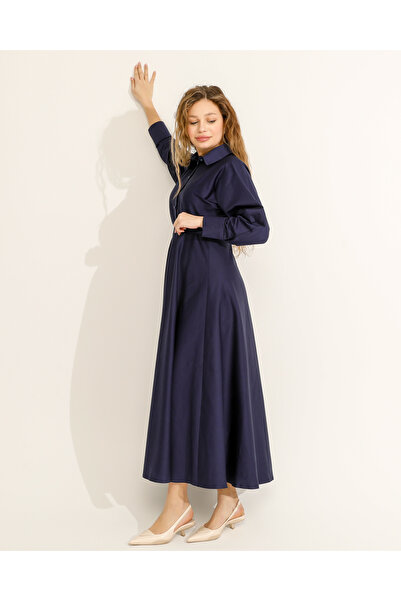 N&S μπλε ναυτικό βαμβακερό σατέν φόρεμα