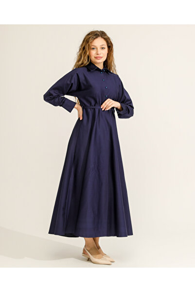 N&S μπλε ναυτικό βαμβακερό σατέν φόρεμα