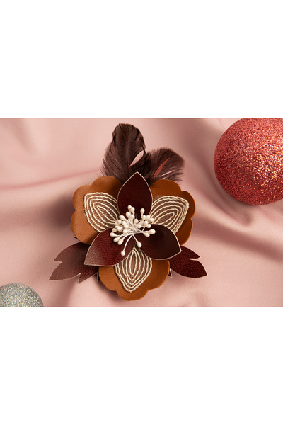 pionoi Parisien Vendome Trio Broş Taba ve Kahverengi Deri Krem Dantel Taba Tü...