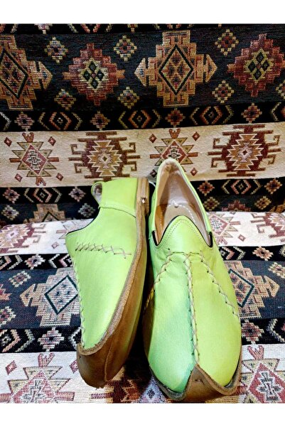 Osmanlı Yemeni Dünyası Yemeni (Sandal), Ottoman Yemeni World, Leather Yemeni, Pistachio Green Color.