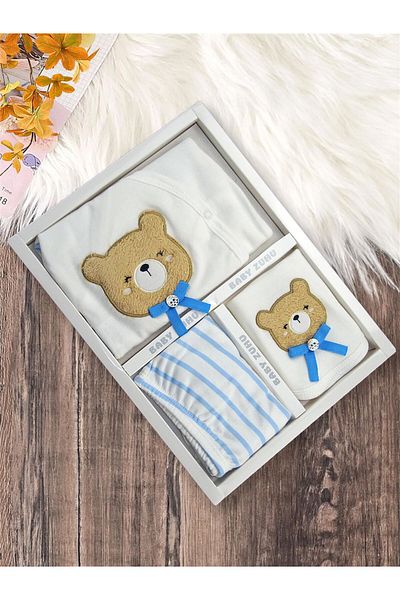 Kinder Baby Zuhu Organic Cotton 5-Piece Hospital Discharge Set with Teddy Bear Blue 0100