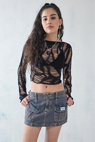 september island Mavi Denim Y2k Kargo Mini Etek