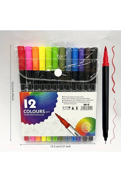 ACUTO 12-Piece Marker Set Double Sided Pen Set 12 Coloring Pens Calligraphy Book Coloring Pen